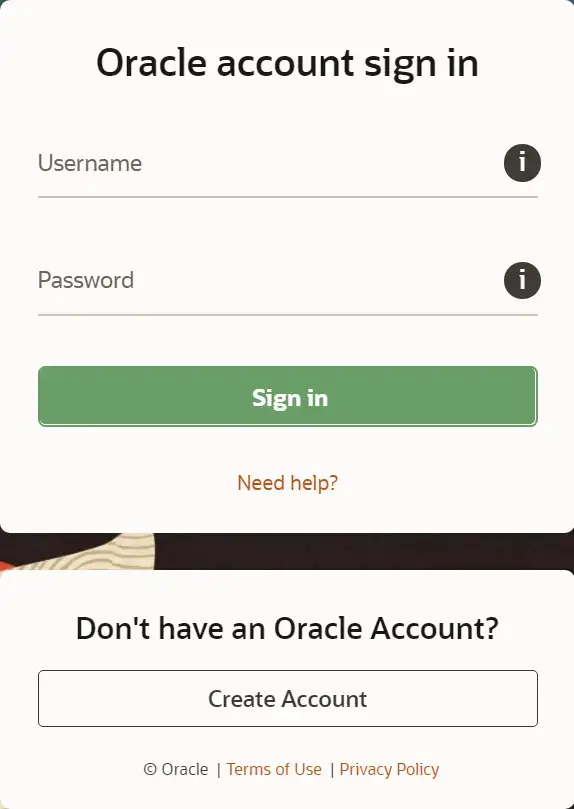 Đăng nhập tài khoản Oracle