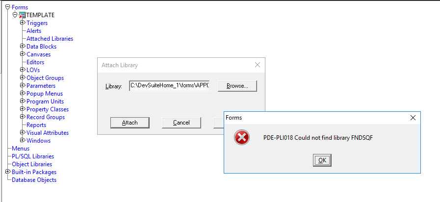 PDE-PLI018 Could not find library FNDSQF 