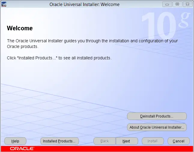 oracle universal installer welcome