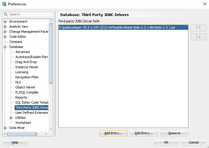 Search and Add jTDS JDBC Driver .jar file