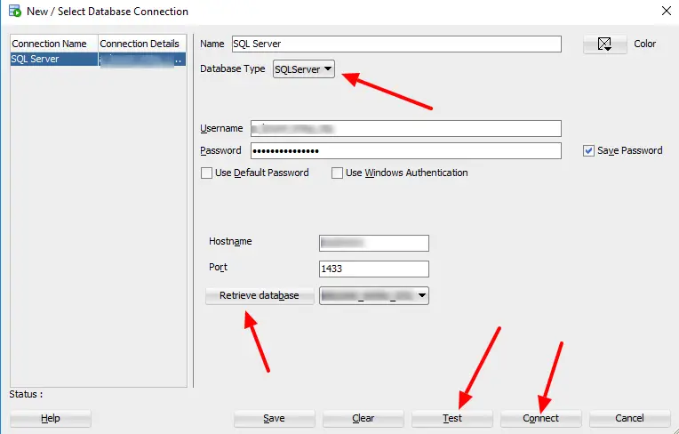 sql server connection sql developer