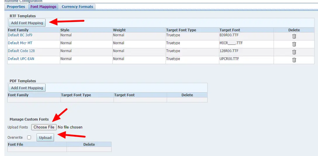 font runtime configuration