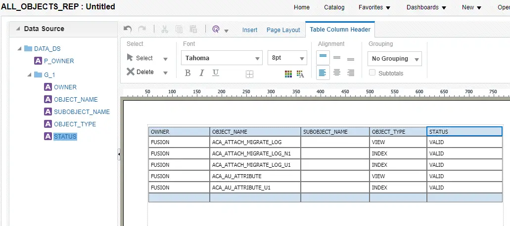 create report layout