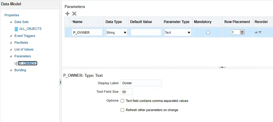 Create Parameter for BI Publisher report in Oracle Cloud