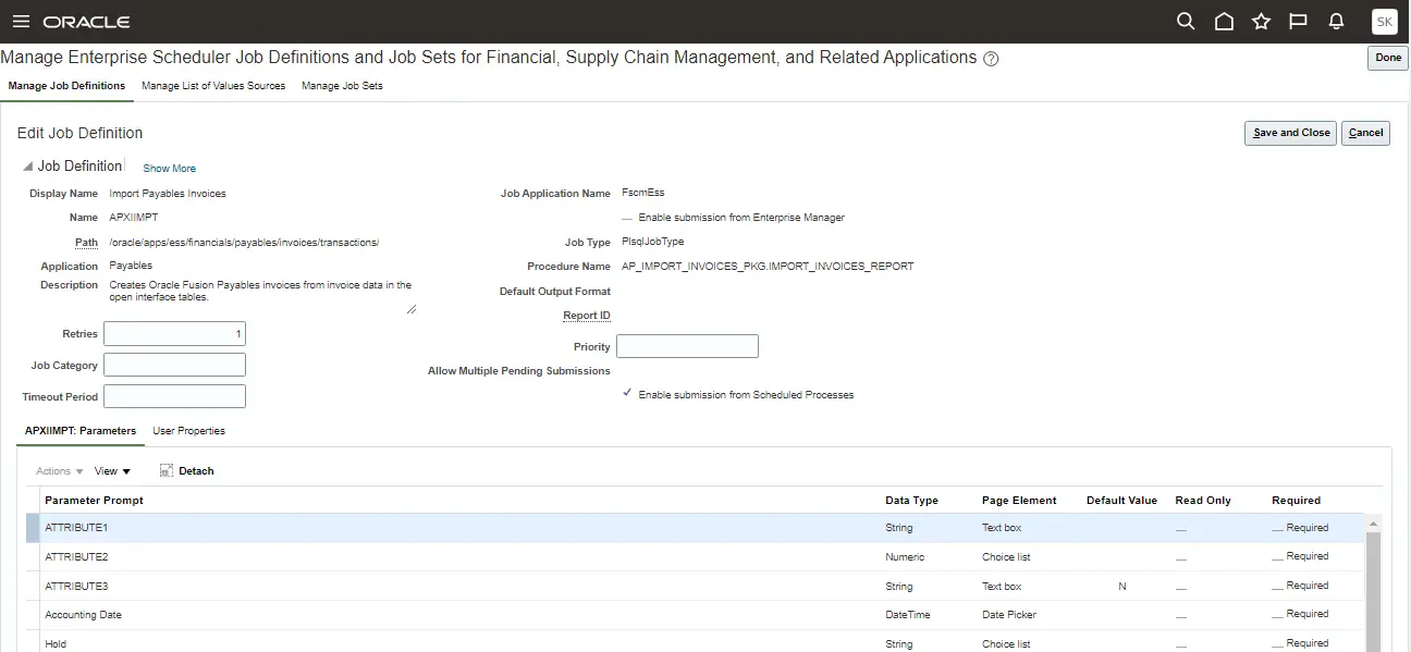 ess job definition page