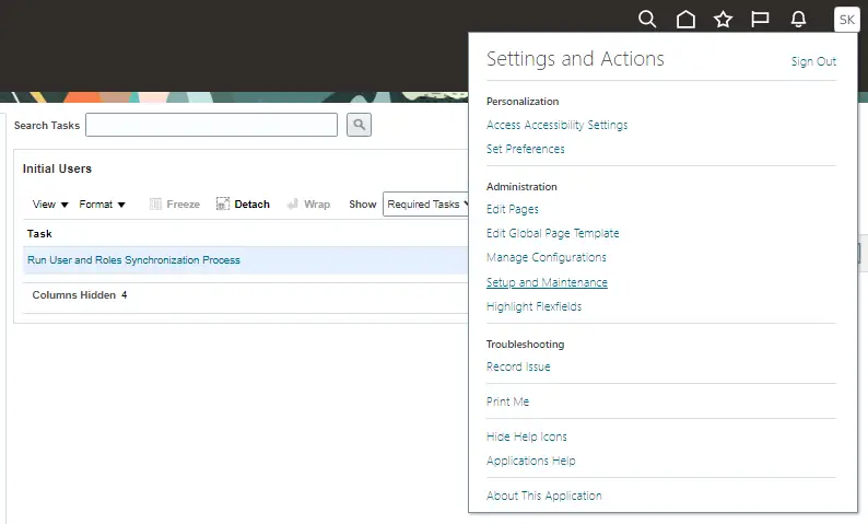 Setup and Maintenance task in Oracle Fusion