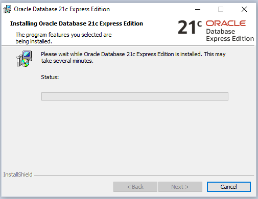 Oracle database installation progress