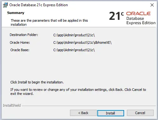 Oracle Database Installation Summary