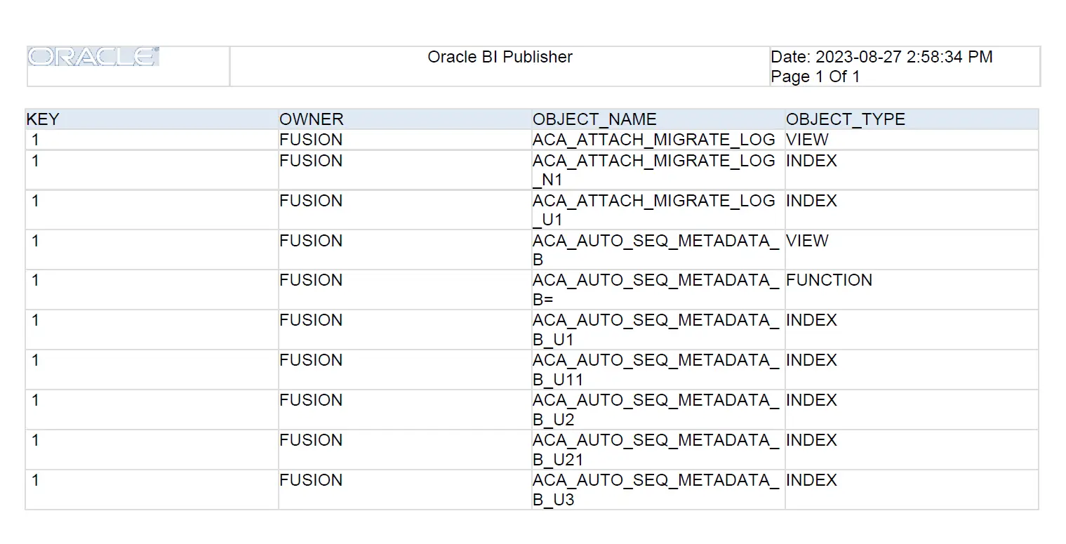 Oracle BIP report output