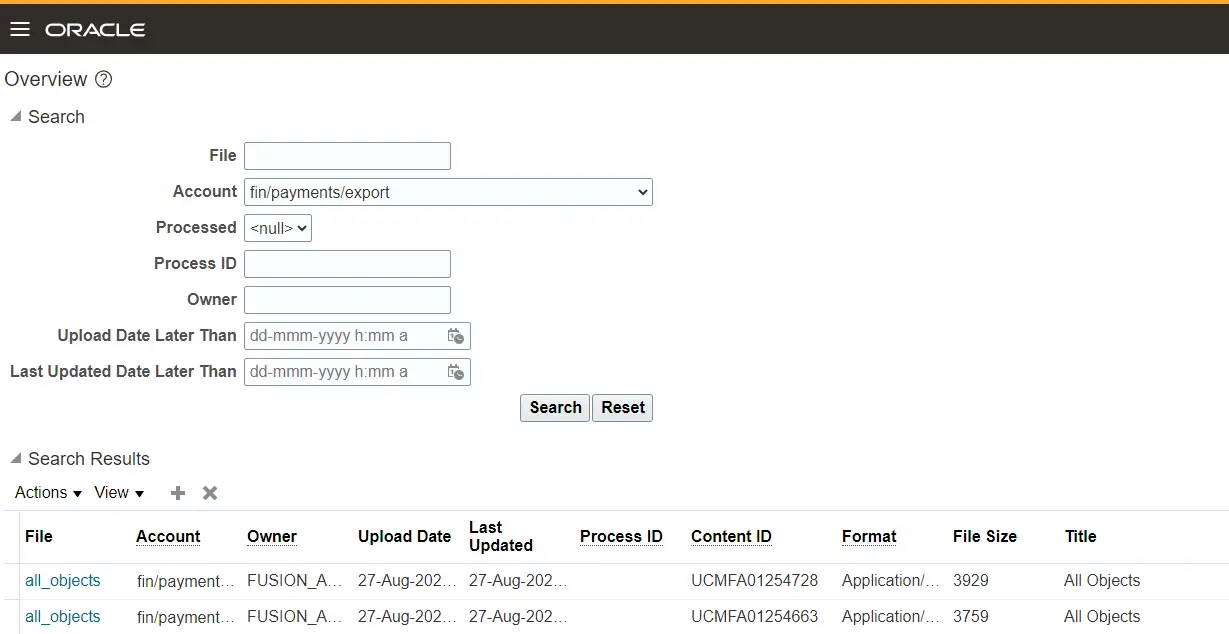 output file oracle ucm